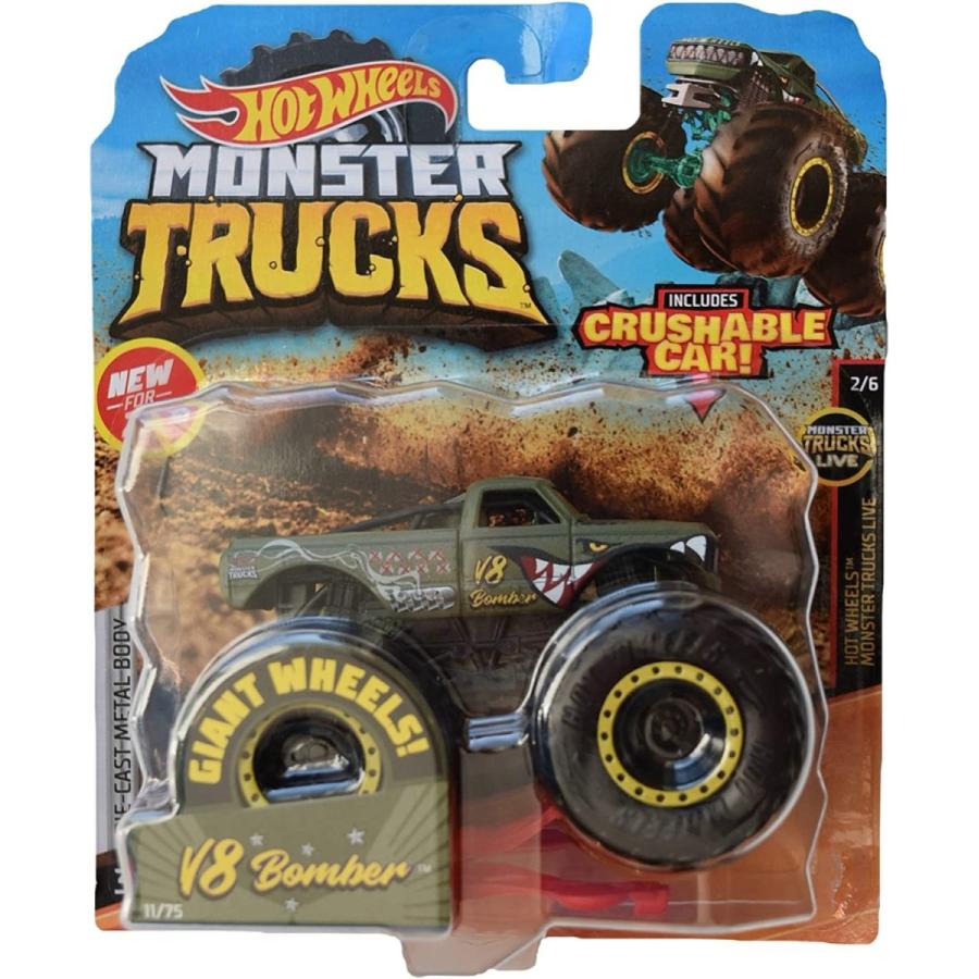 Hot Wheels モンスタートラック 1:64 スケール V8 ボンバー クラッシュ可能 車 グリーン　並行輸入品