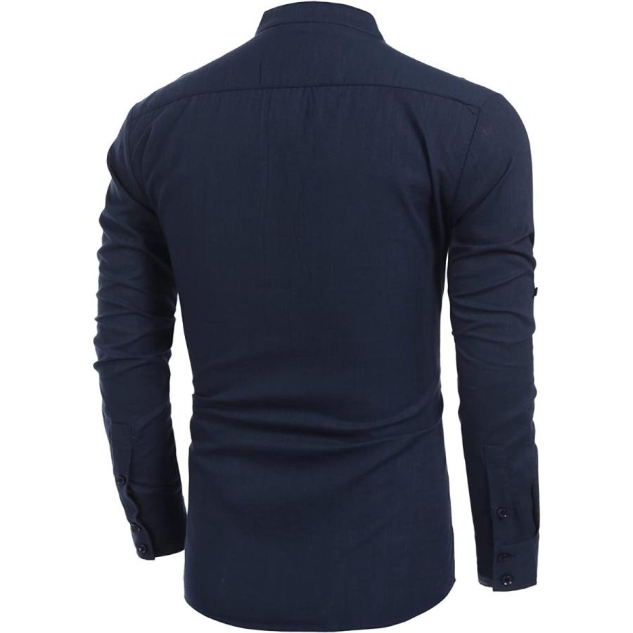 COOFANDY Mens Cotton Linen Henley Shirt Long Sleeve Hippie Casual Beach T Shirts Navy Blue　並行輸入品 Mens Cotton Linen Henley Shirt Long Sleeve Hippie Casual Beach Shirts Navy