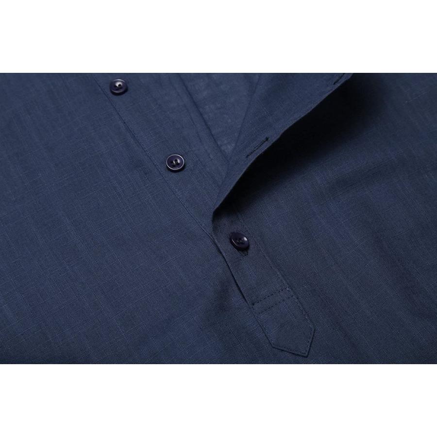 COOFANDY Mens Cotton Linen Henley Shirt Long Sleeve Hippie Casual Beach T Shirts Navy Blue　並行輸入品 Mens Cotton Linen Henley Shirt Long Sleeve Hippie Casual Beach Shirts Navy