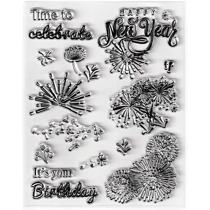 日本に 透明シールスタンプ グリーティングワード Year New Happy メッセージ付き シリコンスタンプカード クリアスタンプ 花火 ホリデー カード作成 Di デコレーション その他キッチン 日用品 文具 Michiganestateplanning Com