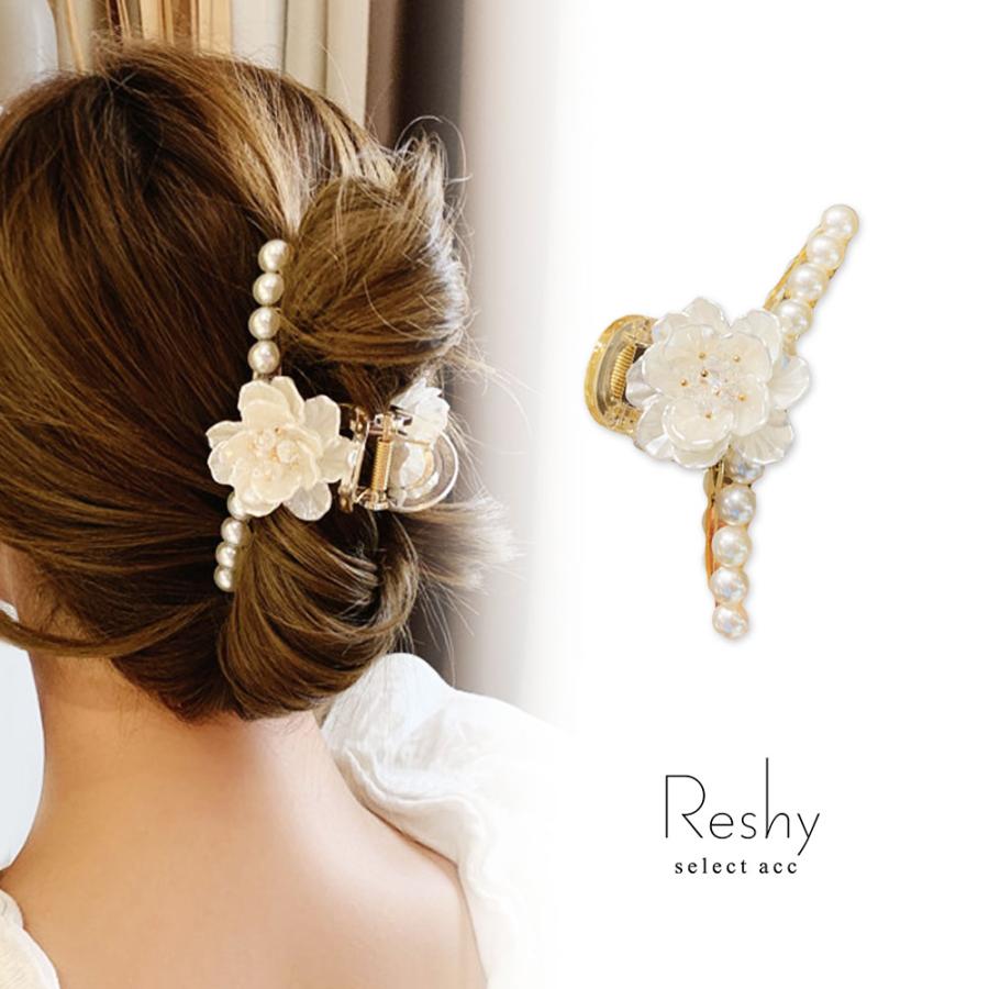 ヘアクリップ レディース パール 大きめ バンスクリップ 花クリップ