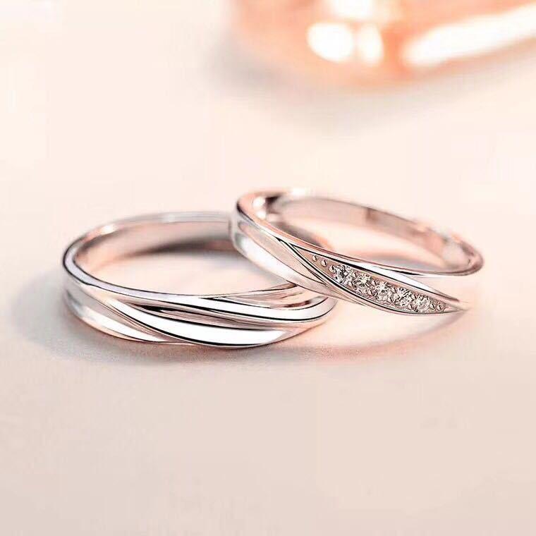 ペアリング カップル 2点セット フリーサイズ シルバー 925 CZ ペアリング カップル 2点セット フリーサイズ シルバー 925 CZ