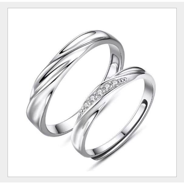 ペアリング カップル 2点セット フリーサイズ シルバー 925 CZ ペアリング カップル 2点セット フリーサイズ シルバー 925 CZ