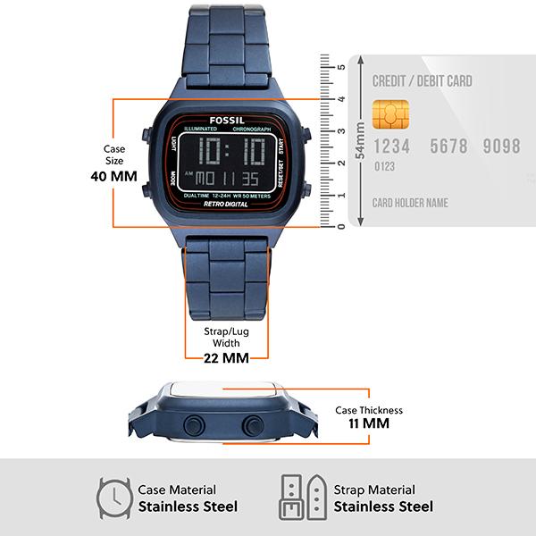 フォッシル 腕時計 メンズ デジタル 時計 ステンレス ブルー RETRO