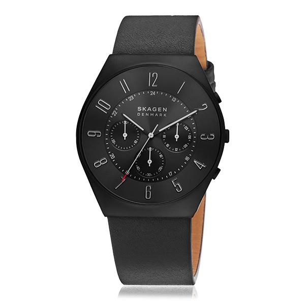 Skagen Grenen 限定モデル チタニウム クロノグラフ レザーウォッチ-