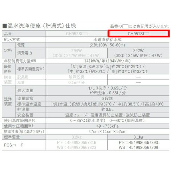 CH951SWS パナソニック PANASONIC 温水洗浄便座 ビューティ・トワレ 普通・大型共用サイズ ホワイト CH941SWS後継品 送料無料｜water-space｜04