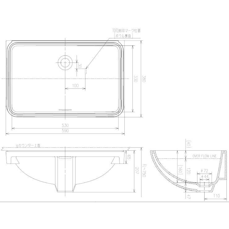 TOTO L502#SC1 TOTOカウンター式洗面器 アンダーカウンター式 洗面器