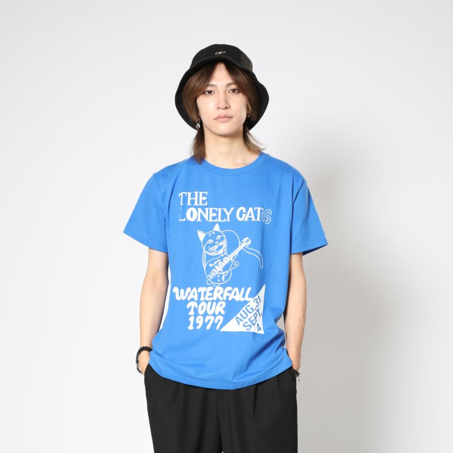 ギター 猫 ネコ イラスト ロック Tシャツ ブルー フェス WATERFALL