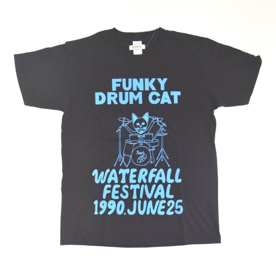 猫 ロック Tシャツ ドラム イラスト 夏 フェス レコード WATERFALL
