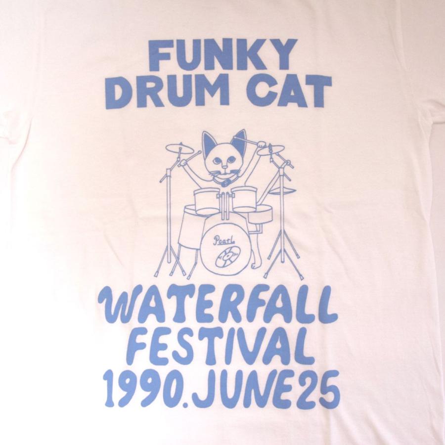 猫 ロック Tシャツ ドラム イラスト 夏 フェス レコード WATERFALL ネコ ロック Tシャツ ドラム イラスト フェス レコード