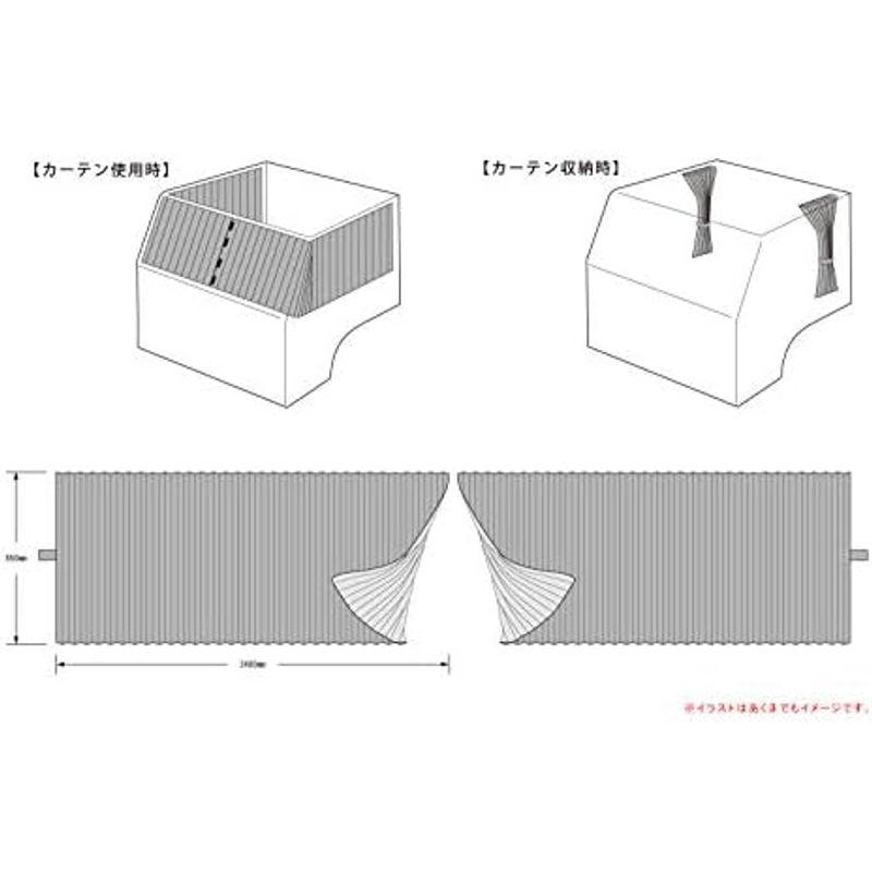 雅　仮眠(ラウンド)カーテン　&quot;チンチラ&quot;ZERO　(横2400×縦850mm　1級遮光　フック50個入り　難燃加工(車検対応)　左右セット