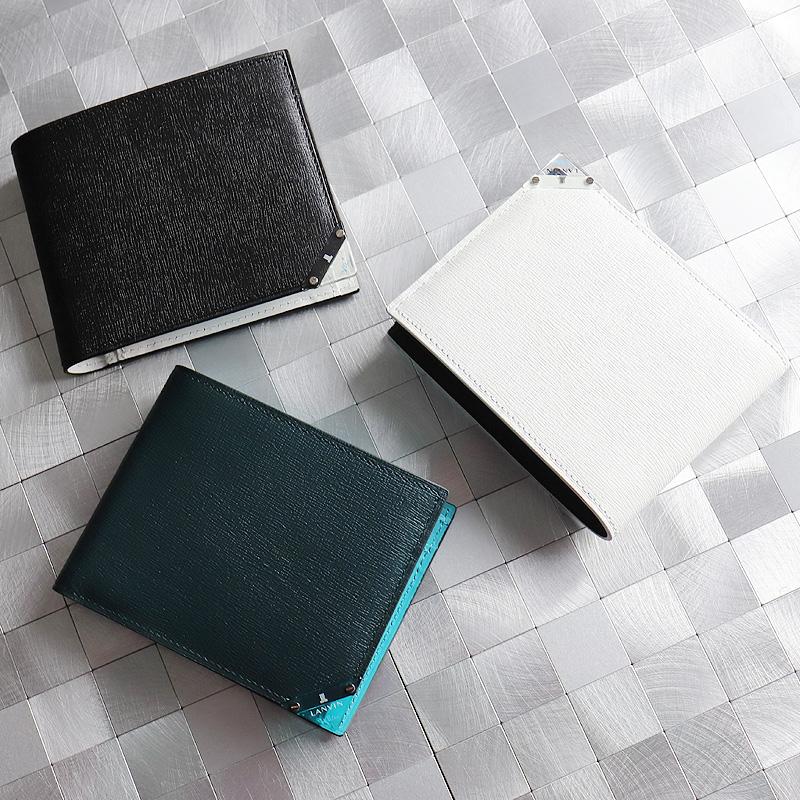 LANVIN en Bleu ランバンオンブルー アクア 二つ折り財布 小銭入れあり