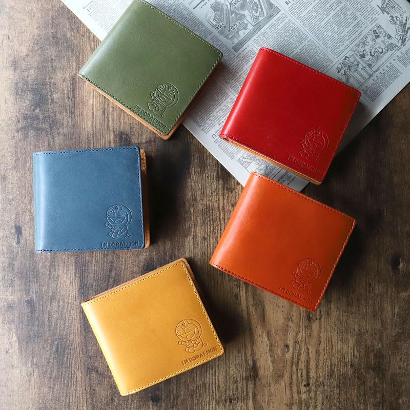 ドラえもん 二つ折り財布 小銭入れあり 栃木レザー 姫路レザー