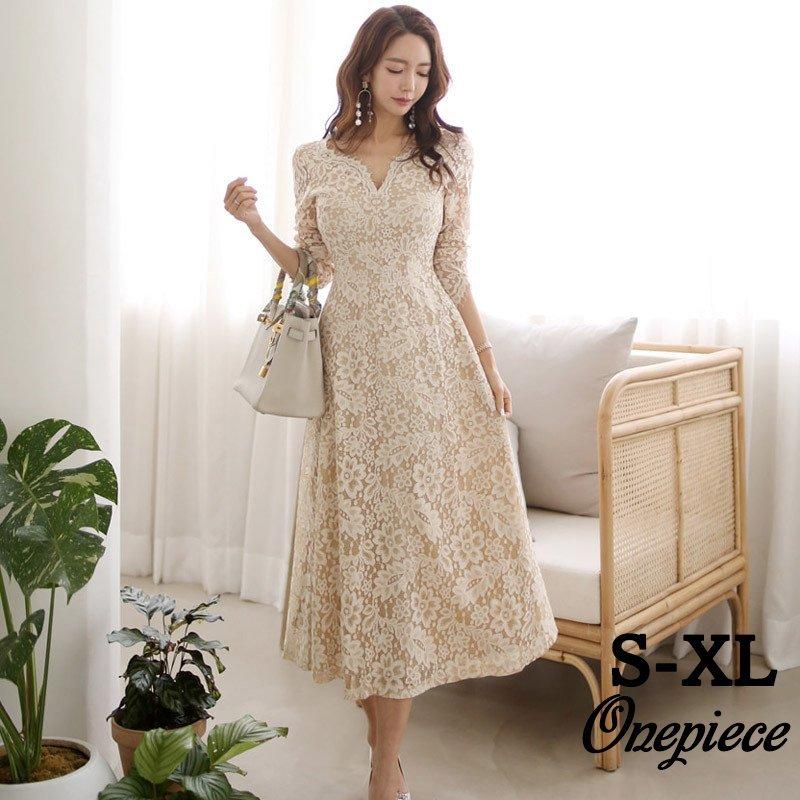 ファッション 単品販売 受注生産 パーティードレス 結婚式 ワンピース ドレス 大きいサイズ 袖あり ロング丈 Aライン 春夏秋 フォーマル レース おしゃれ 代 30代 40代 50代 総柄 上品 韓国風 Kb4s7wglbi Www Ludlowbar Com Au