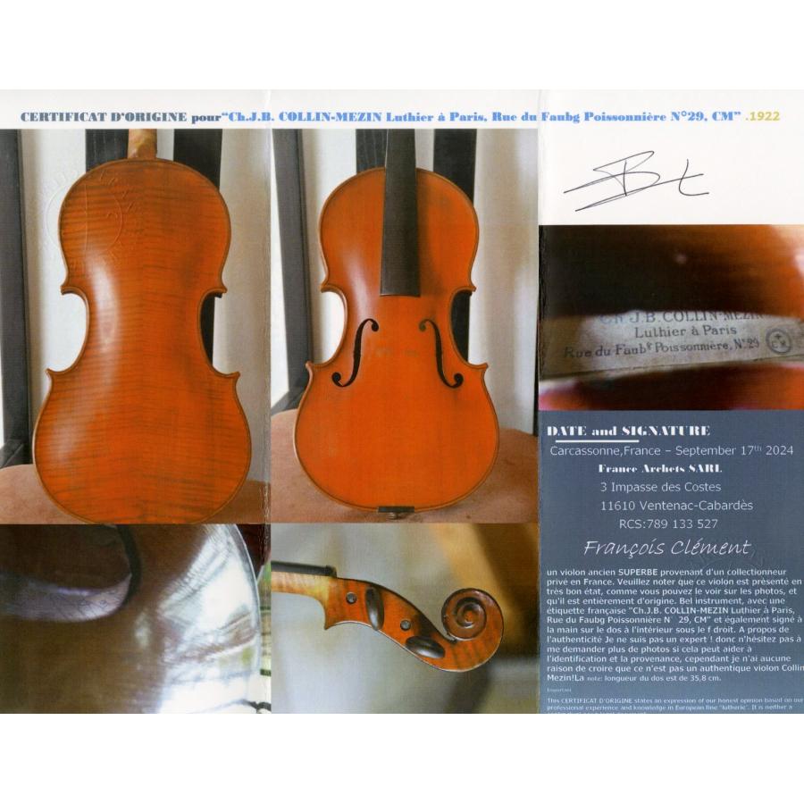 “Ch.J.B. COLLIN-MEZIN Luthier a Paris, Rue du Faubg Poissonniere N°29, CM” .1922 |  | 07