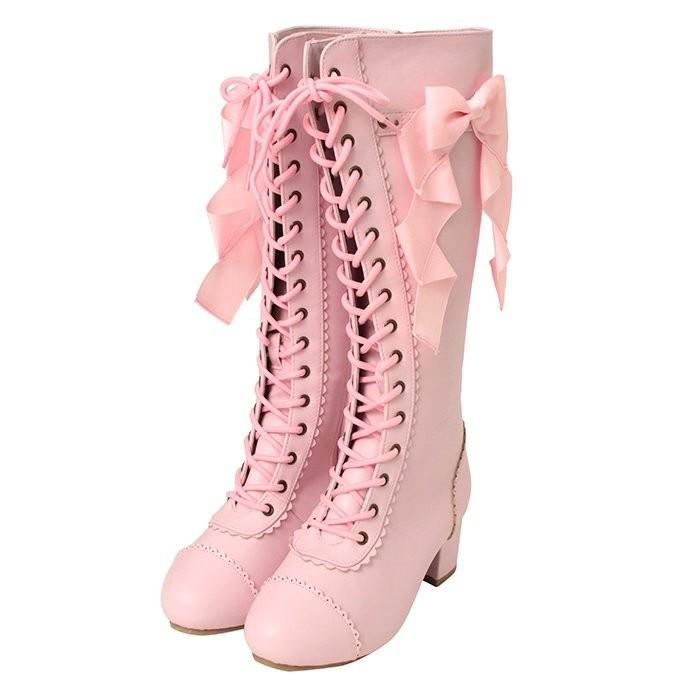 送料無料 Ladyリボンロングブーツ Qeen Bee 靴 ロリィタ ピンク ホワイト 大きいサイズ 6 67 Wattkey 通販 Yahoo ショッピング