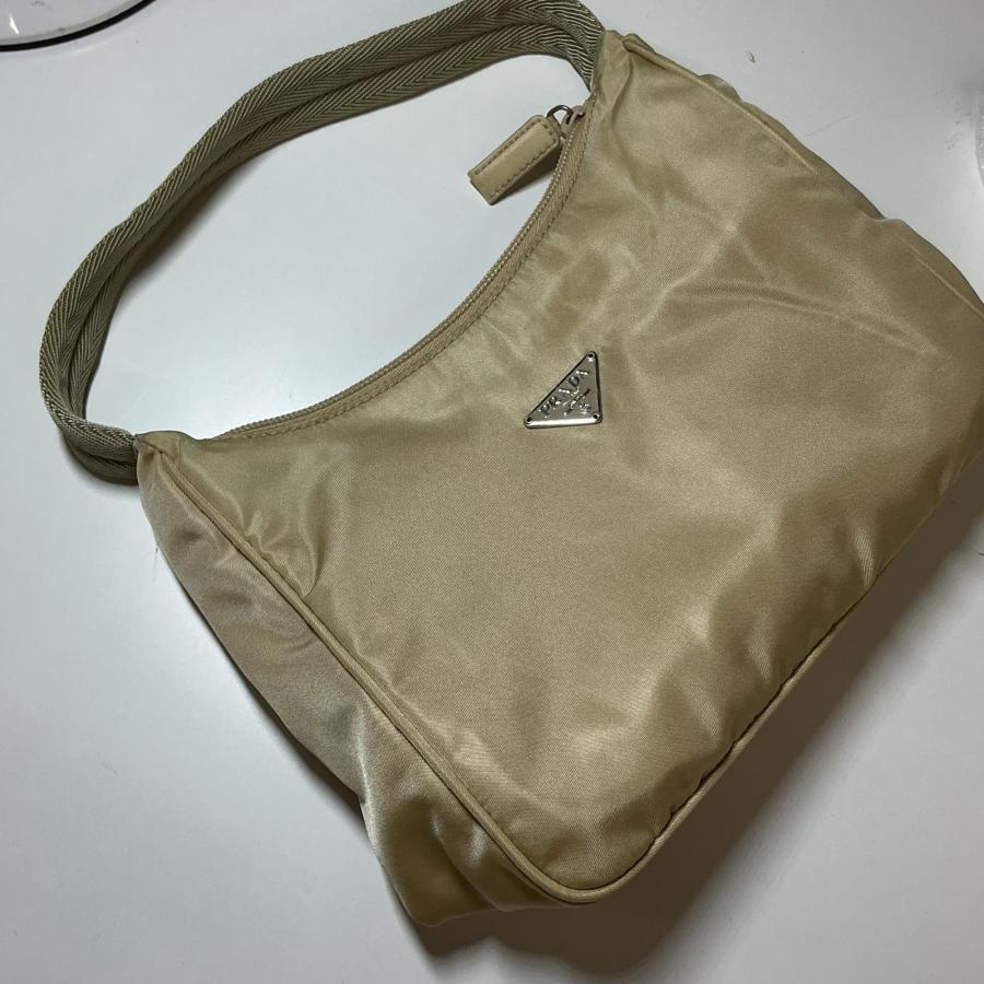 PRADA プラダ　トライアングルロゴ　ナイロン　ホーボー　ミニ　ハンドバッグ　ベージュ【中古】_8