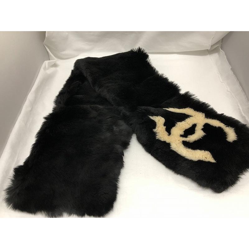 シャネル CHANEL マフラー ラビットファー ショール ブラック