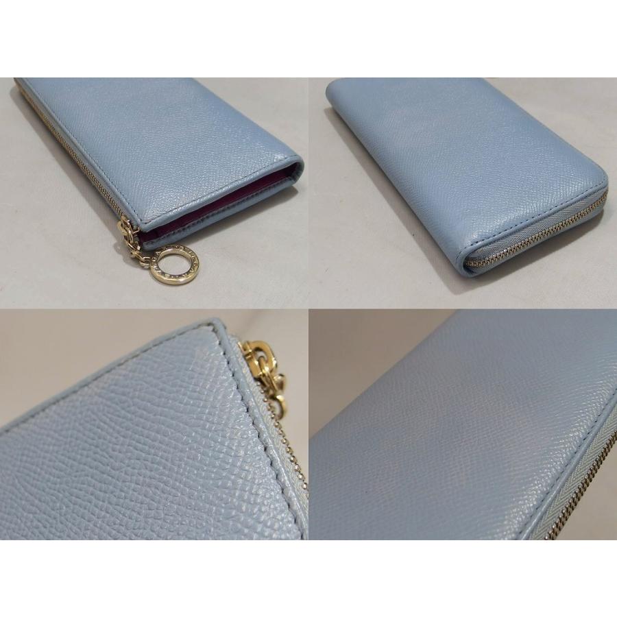 ブルガリ BVLGARI L字ファスナー 長財布 レザー レディース 水色