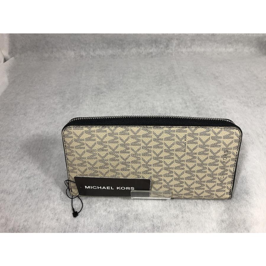 MICHAEL KORS ストライプ長財布 ベージュ Michael Kors リストレット付き♪人気のロゴ＋ストライプ 長財布