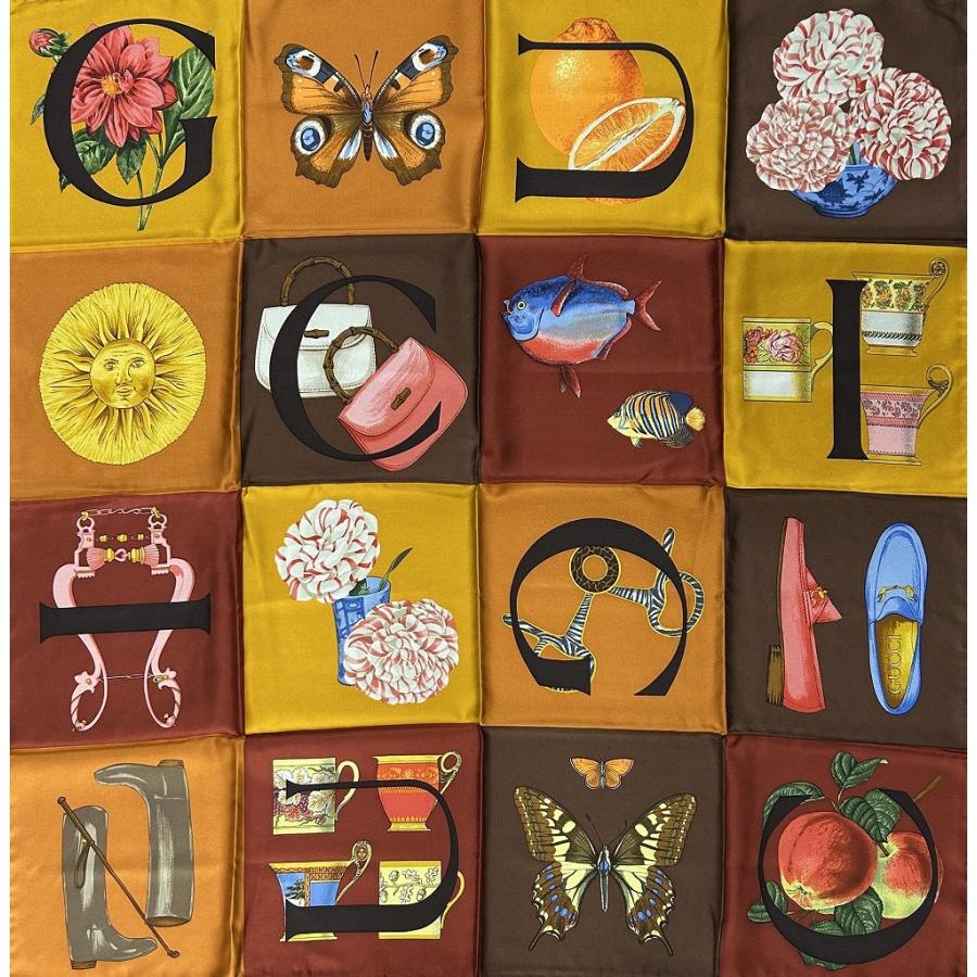 GUCCI シルクスカーフ 90cm グッチ GUCCI シルクスカーフ 90サイズ ブラウン系 : ワットマン