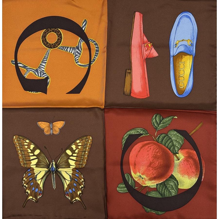 GUCCI 大判シルクスカーフ ブラウン系 グッチ GUCCI シルクスカーフ 90サイズ ブラウン系 : ワットマン