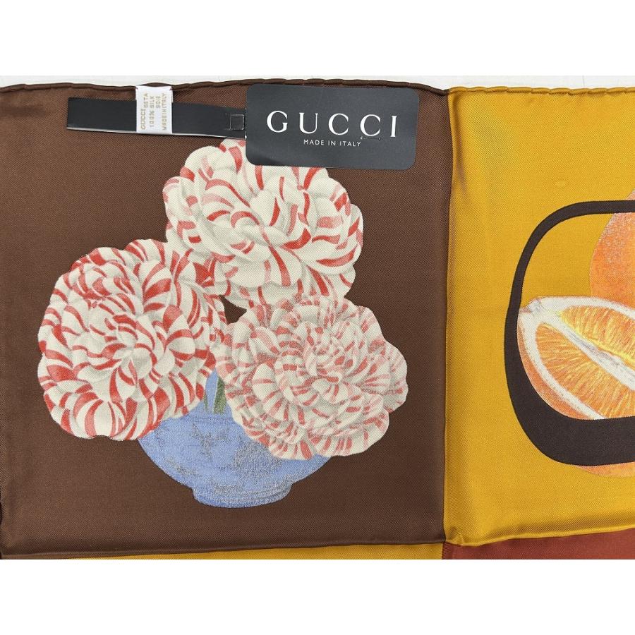 GUCCI 大判シルクスカーフ ブラウン系 グッチ GUCCI シルクスカーフ 90サイズ ブラウン系 : ワットマン