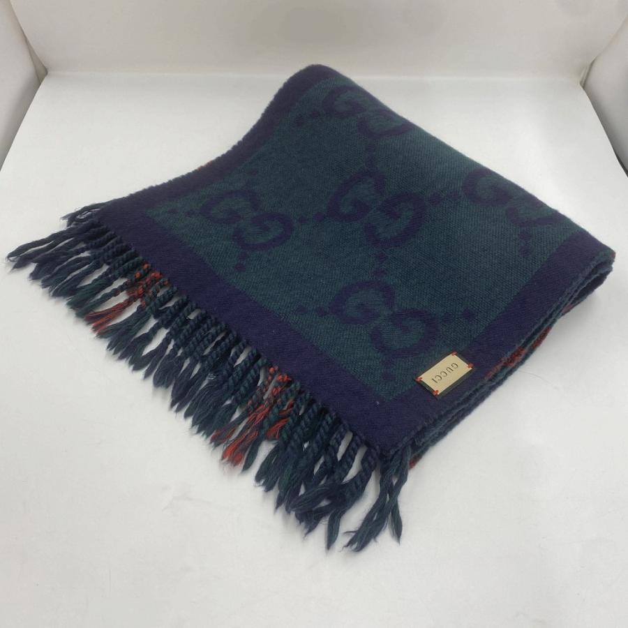 美品　グッチ　GG柄　リバーシブル　マフラー GUCCI（グッチ） マフラー リバーシブル GG柄 ブラウン ネイビー 無地