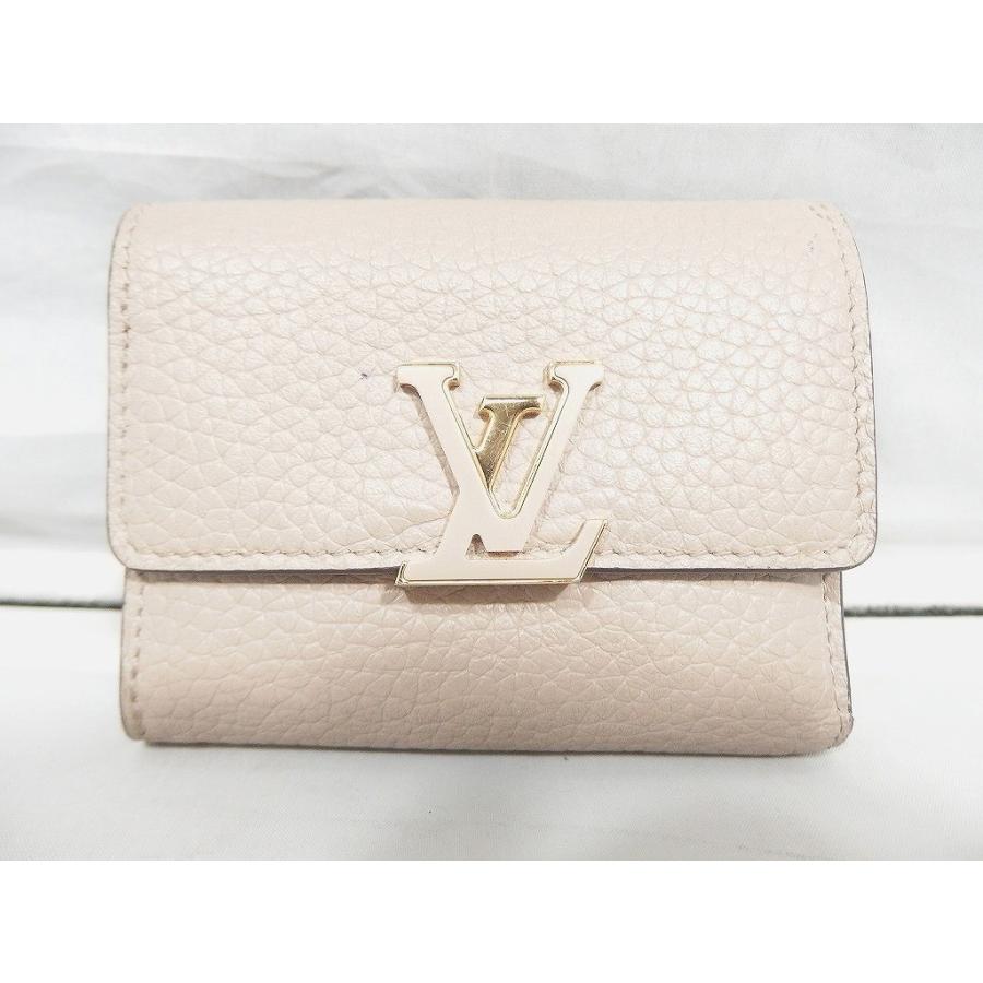 ルイヴィトン三つ折り財布ポルトフォイユカプシーヌホワイトベージュ