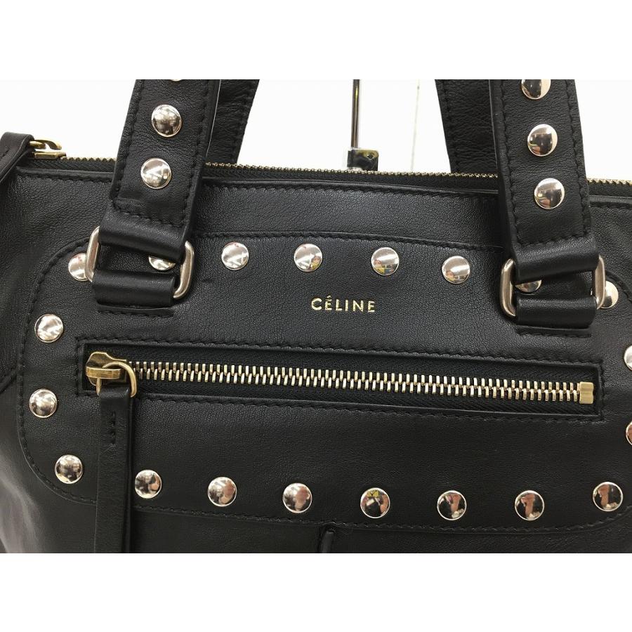 【美品】セリーヌ ハンドバッグ トートバッグ レザー スタッズ 肩掛け 黒 セリーヌ レザー×スタッズ トートバッグ ブラック A1295982
