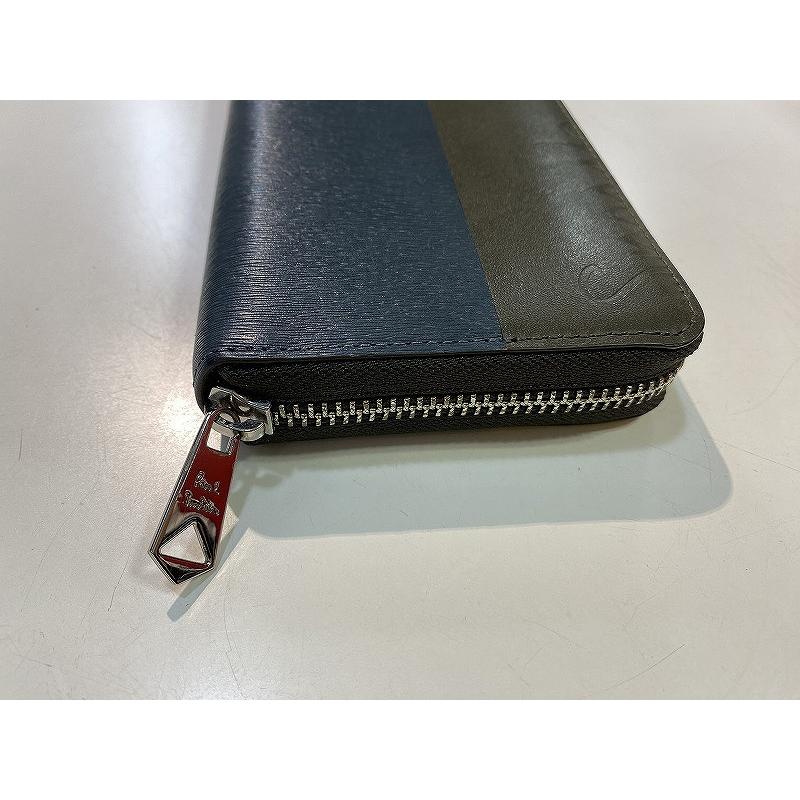 ポールスミス Paul Smith 牛革 ラウンドファスナー 長財布 カーキ