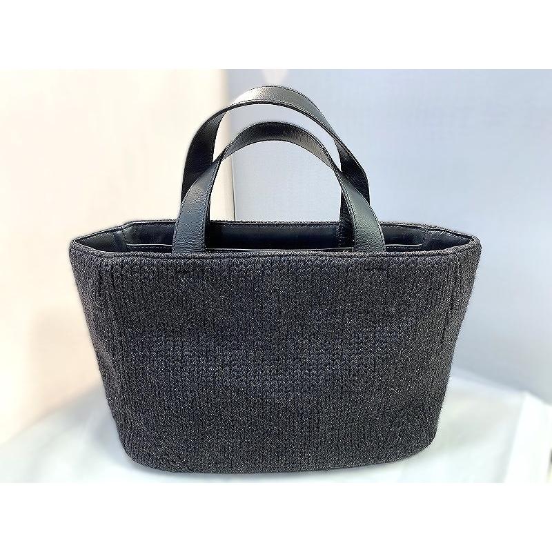 プラダ PRADA ニット カーフレザー トートバッグ ハンドバッグ グレー