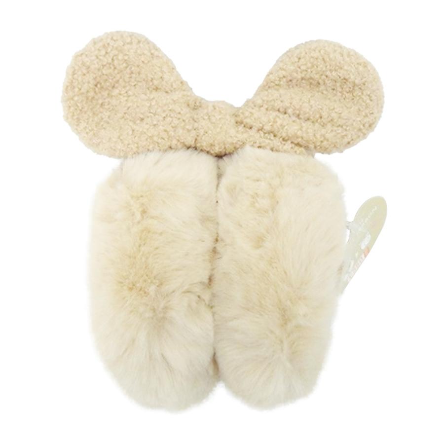 耳あて 折りたたみイヤーマフ ふわふわ リボン付 ベージュ 304364