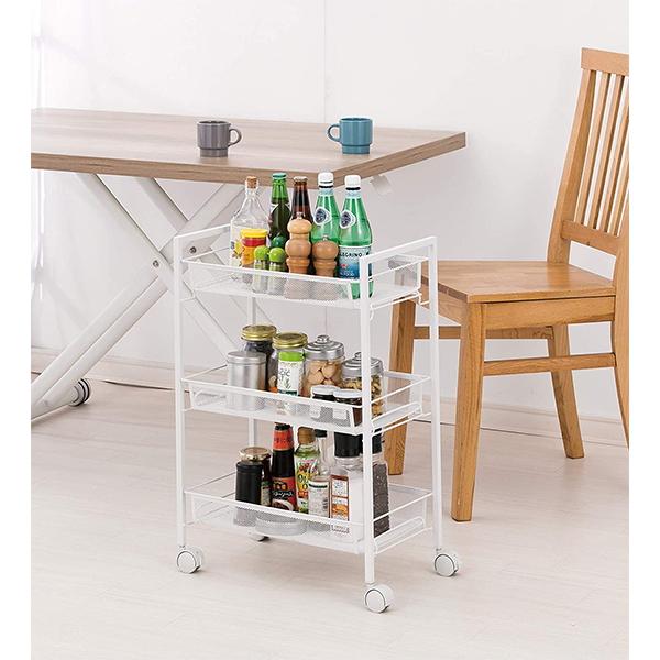 キッチンワゴン キャスター付き ワイヤーワゴン 3段 ホワイト 幅44.5