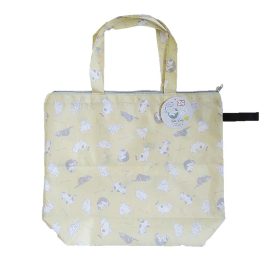エコバッグ トートバッグ ファスナー付 イエロー ネコ柄 縦38×横33