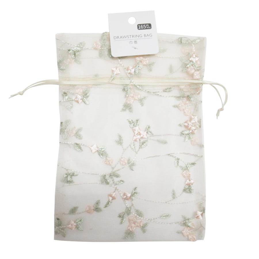 巾着ポーチ トラベルポーチ フラワー刺繍巾着ローズ L 縦27cm×横