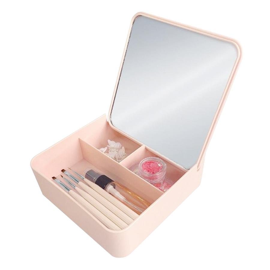 収納BOX付ミラー スクエアピンク 366547 : ワッツオンライン