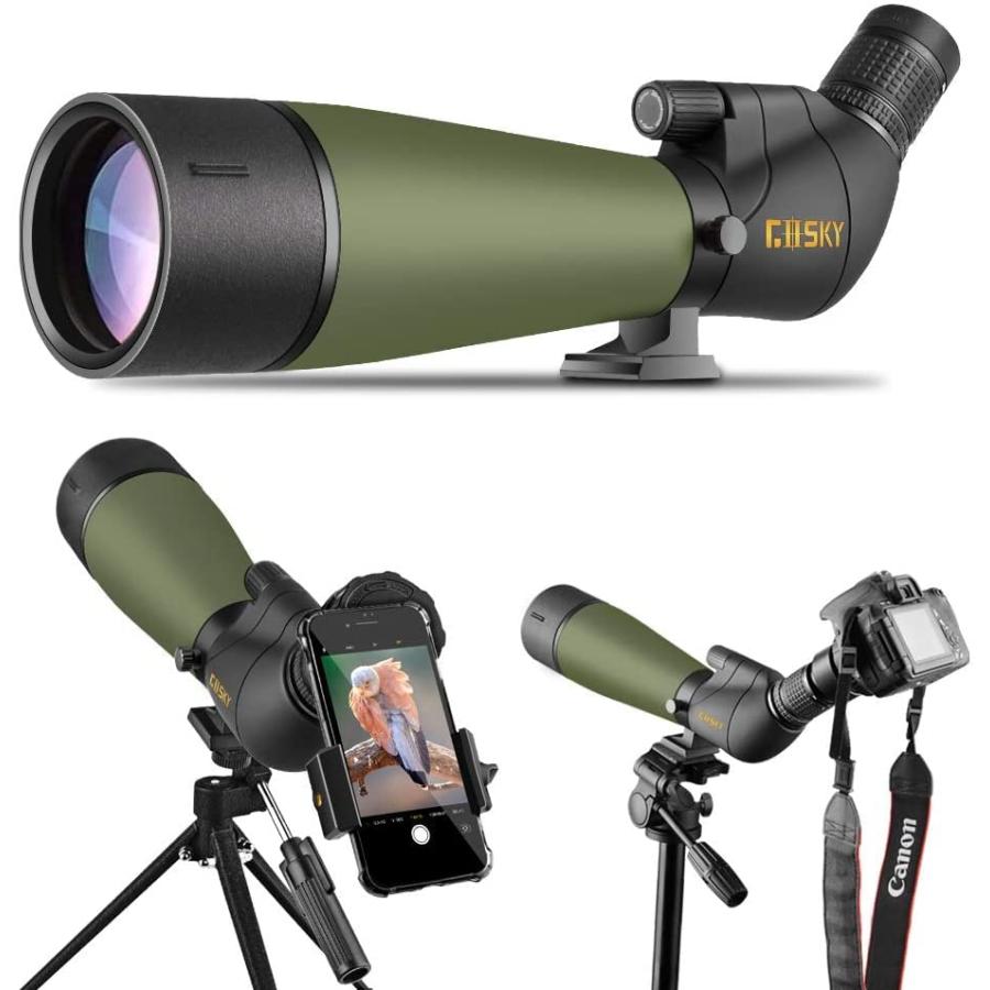 Gosky 2060X80フィールドスコープ Nikonアダプタ スポッティングスコープ バードウォッチング 天体観測 野鳥観察 星空観察