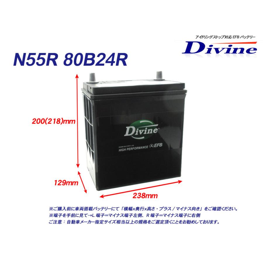 N55R 80B24R Divine EFBバッテリー 互換 55B24R 他/アイドリング