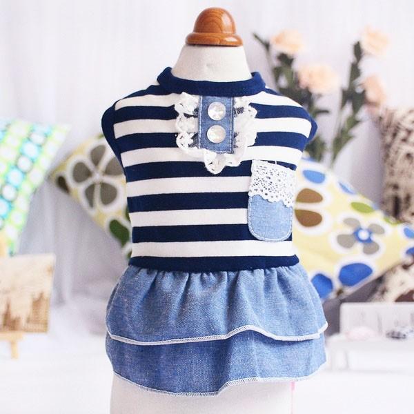 犬 デニム 風 ワンピース スカート かわいい ふりふり レース チワワ トイプー ドッグウェア ドッグ ウェア 春服 犬服 犬 送料無料 |  | 02