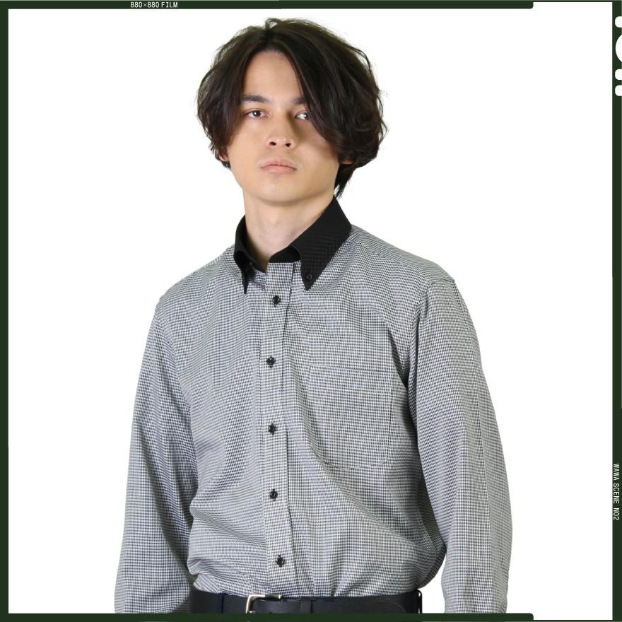 WAWA JAPAN 長袖 メンズ クレリック ワイシャツ ボタンダウン 黒襟 
