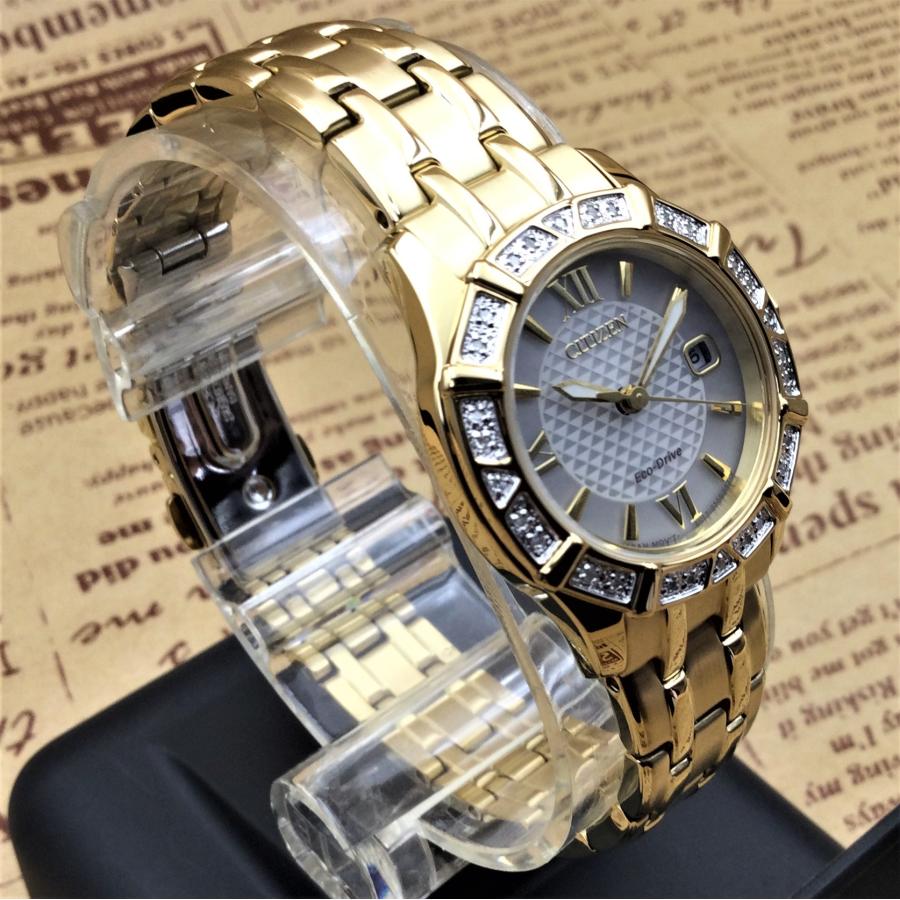 《新品未使用》Citizen Eco-Drive Women's 'Diamond' Quartz Stainless Steel Casual Watch Gold-Toned EW2362-55A【並行輸入品】｜wawawa333｜07