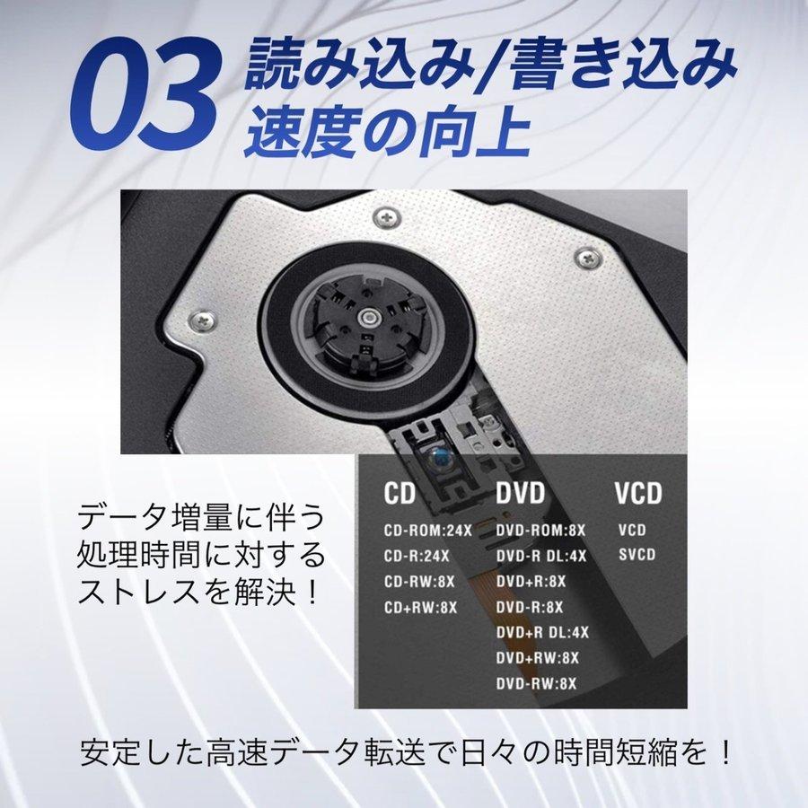 外付け DVDドライブ CDドライブ パソコン Windows11 書き込み USB 3.0 dvdプレーヤー PC Mac ポータブルドライブ PC DVD-RW CD-RW OS XP Vista｜wayetto｜06