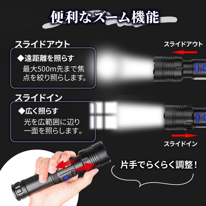 懐中電灯 LED 強力 軍用 充電式 小型 最強 高輝度 爆光 防水 ハンディ