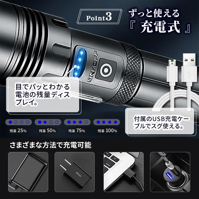懐中電灯 LED 強力 軍用 充電式 小型 最強 高輝度 爆光 防水 懐中電灯 LED 強力 軍用 充電式 小型 最強 高輝度 爆光 防水