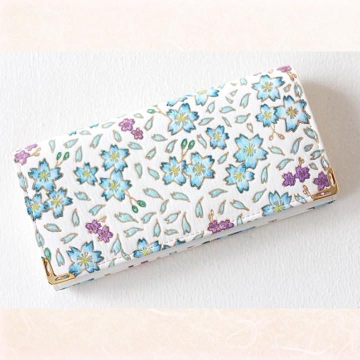 財布 長財布 レディース レザー ウォレット 本革 牛革 ロングウォレット コンパクト 和柄 おしゃれ かわいい 桜 ブルー 青桜 姫革細工 和遊苑 Yahoo 店 通販 Yahoo ショッピング