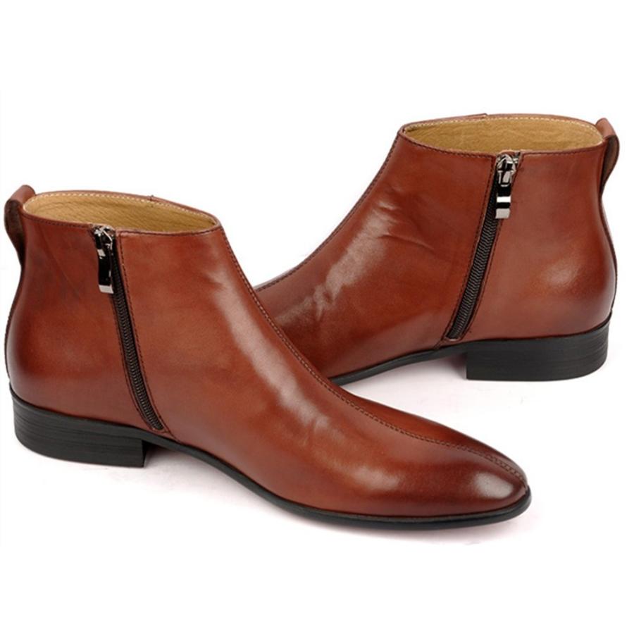 S メンズブーツ ビジネスシューズ 本革 サイドジップ モカシン 革靴