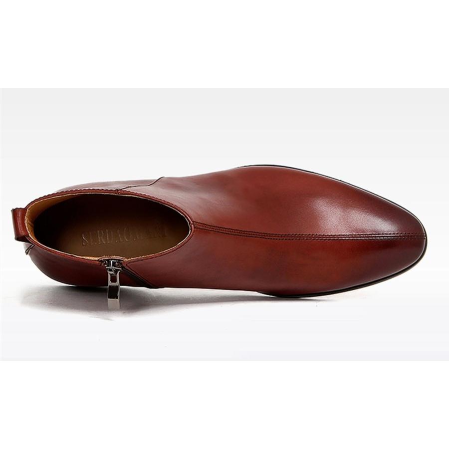 S メンズブーツ ビジネスシューズ 本革 サイドジップ モカシン 革靴