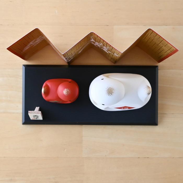 干支 置物 薬師窯 錦彩招福巳(紅白・大) 30 巳年 巳 陶器 へび ヘビ