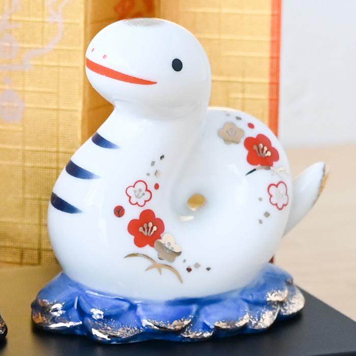 干支 置物 薬師窯 染錦招福巳 (阿吽) 61 巳年 巳 陶器 へび ヘビ 2025